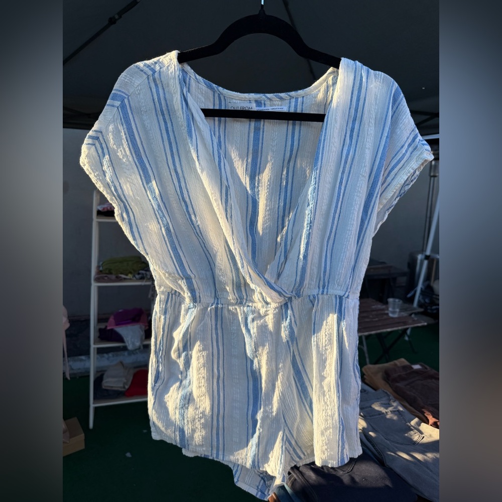 Blue and White Striped Romper Cover Up
